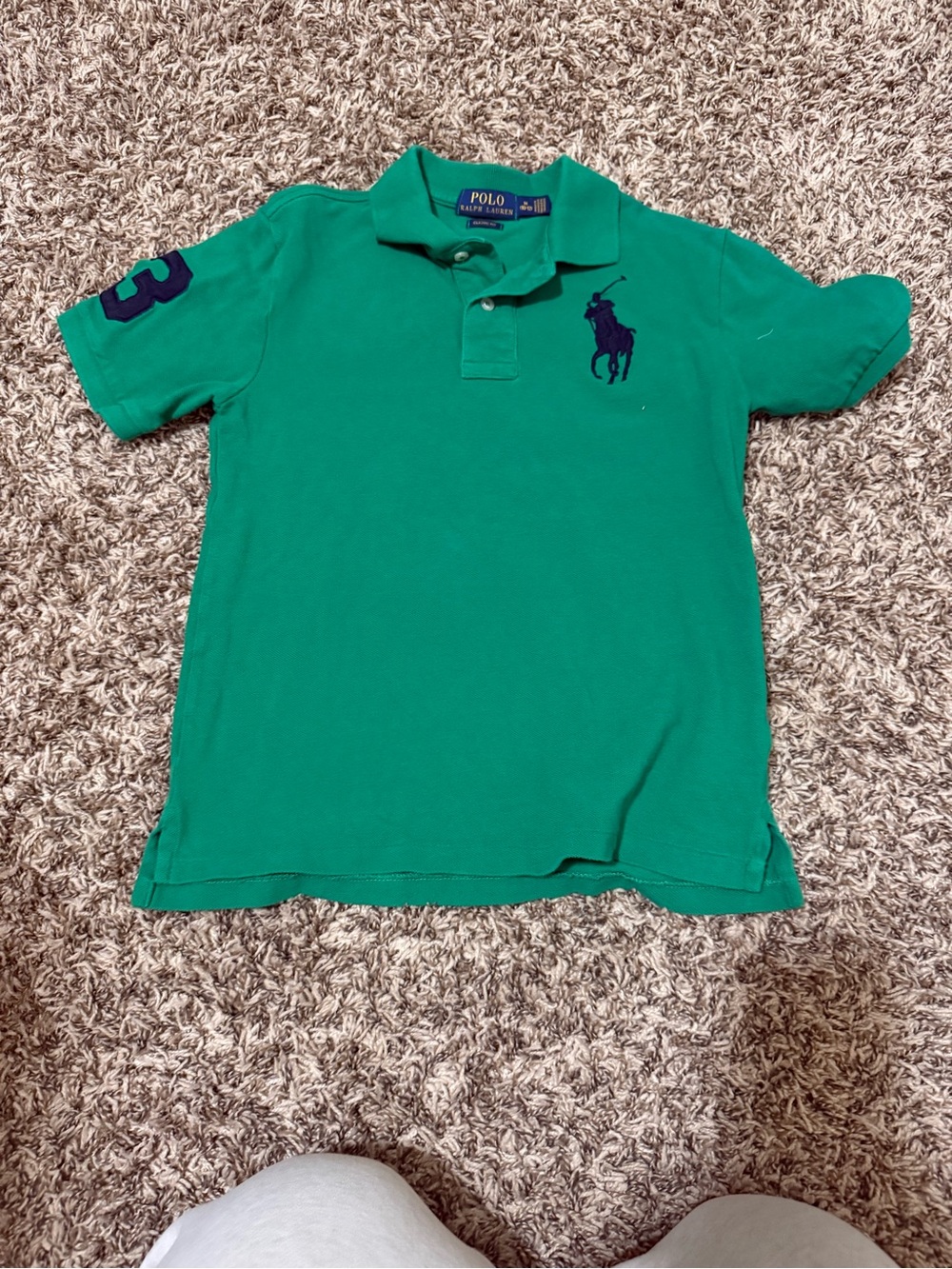 Ralph Lauren Green Polo Shirt with Navy Pony & Sleeve Number